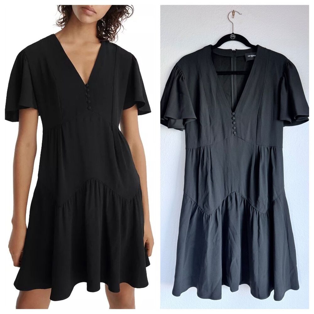 NEW The Kooples Underground Sateen Flutter Sleeve Tiered Mini Dress in Black M